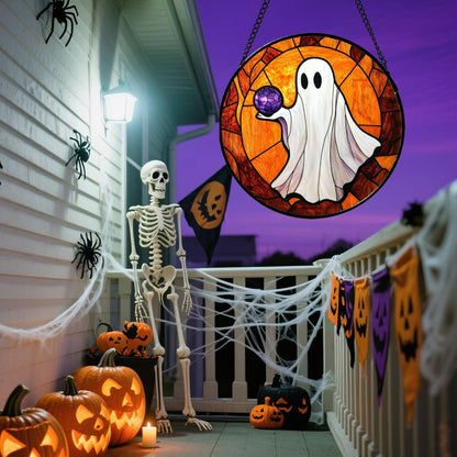 Stained Glass Window Hanging - Halloween Decorations Ghosts Vampire Suncatcher for Doors Garden