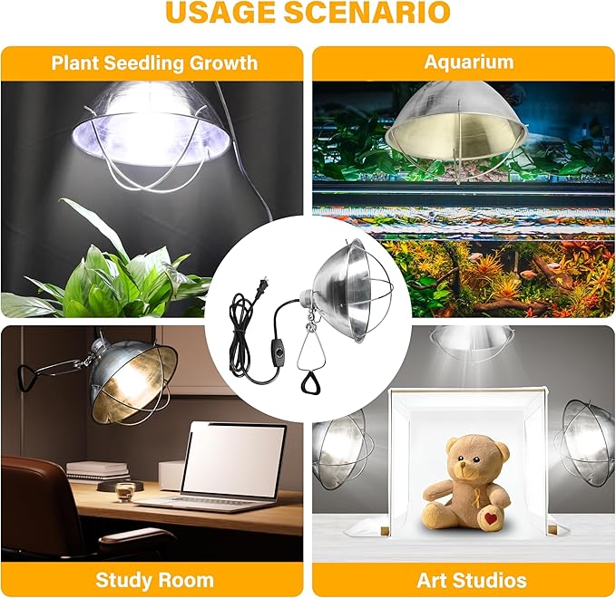 Simple Deluxe Adjustable Clamp Lamp Light Socket with 10.5 Inch Aluminum Reflector & Bulb Guard