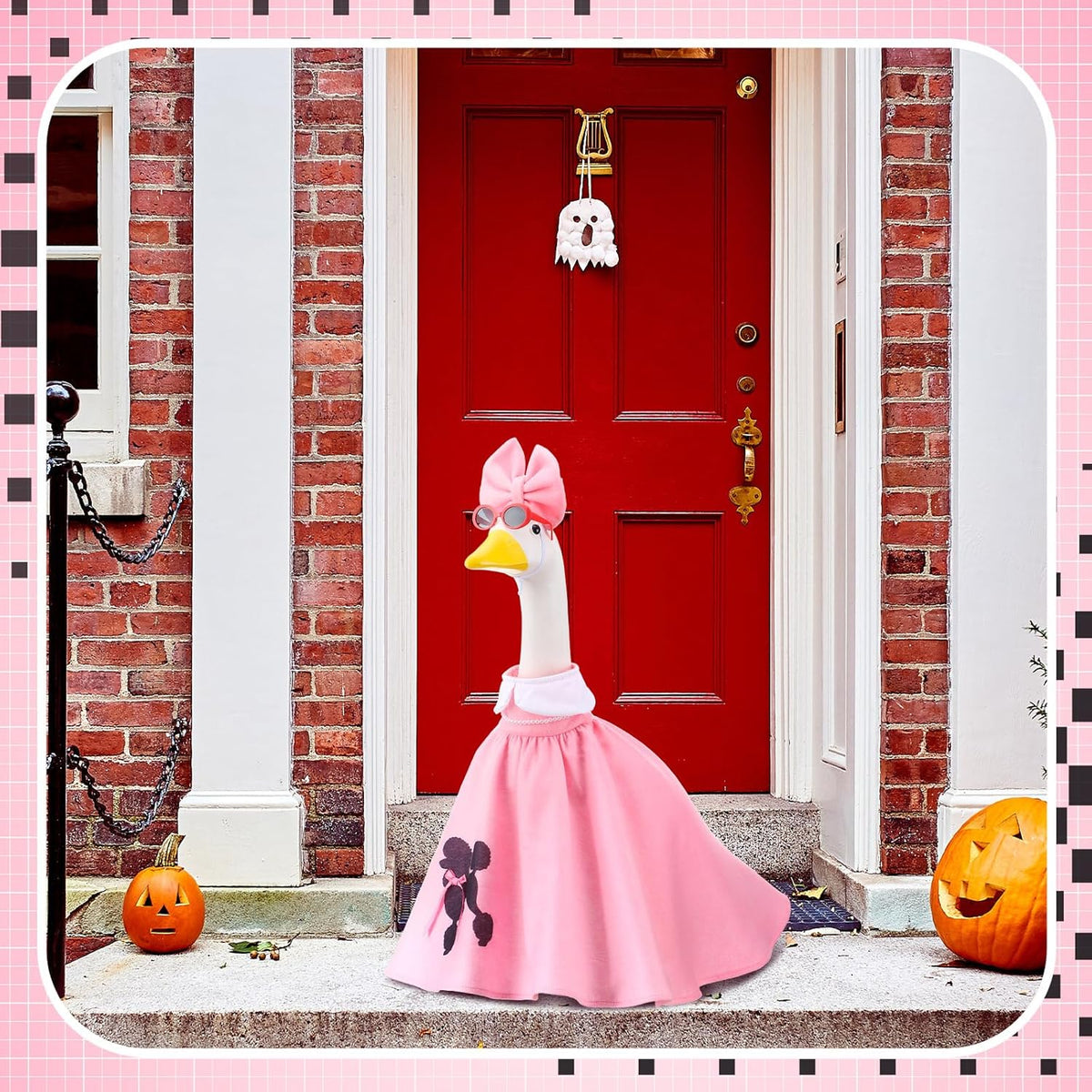 Outus Halloween 50s Goose Outfits Funny Poodle Skirt for Porch Goose 23 Inch Holiday Lawn Geese