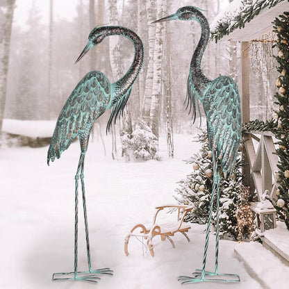 Kircust Garden Crane Statues, Standing Metal Patina Heron Decoy Outdoor Statue, 42-46 Inch Bird