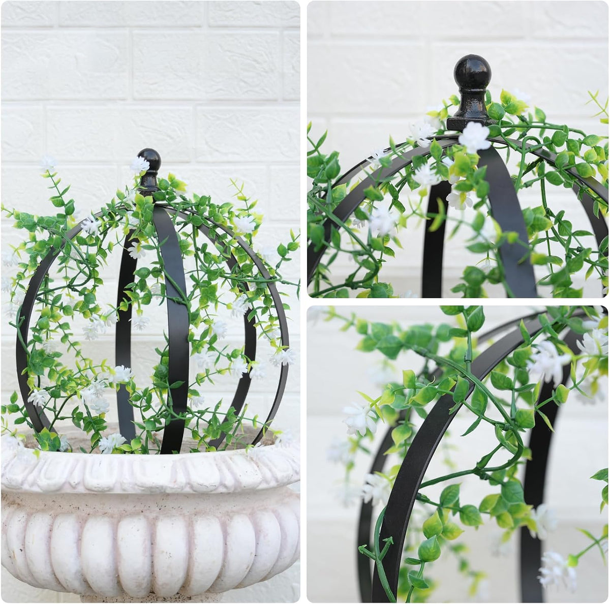 Metal Garden Trellis - 12.6" x 17.5" Durable Black Powder Coated Obelisk for Climbing Plants, Ideal