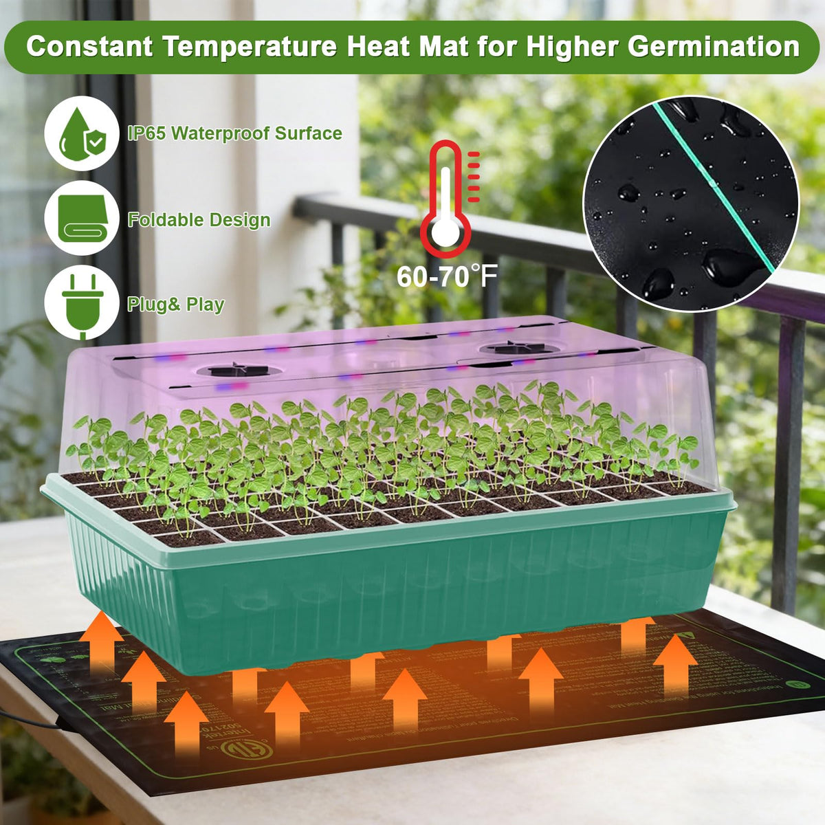 120-Cell Self-Watering Seed Starter Tray with Grow Light, Indoor Seed Starting Kit Trays with Heat