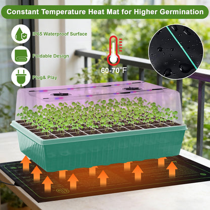120-Cell Self-Watering Seed Starter Tray with Grow Light, Indoor Seed Starting Kit Trays with Heat