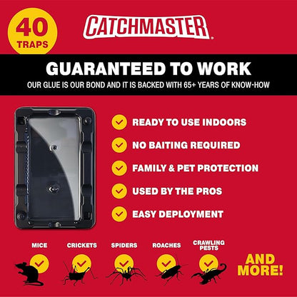 Catchmaster Mouse & Insect Glue Traps 40-Pk, Adhesive Rodent & Bug Catcher, Mouse Traps Indoor for