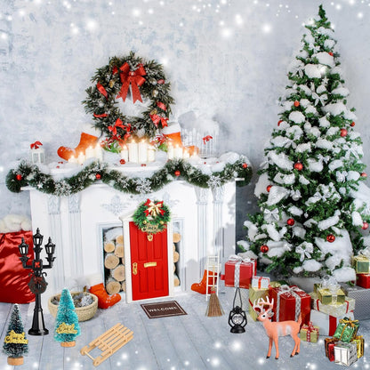 Shappy 39 Pcs Christmas Fairy Door Kit Wooden Elf Fairy Doors Decorations with Accessories Mini