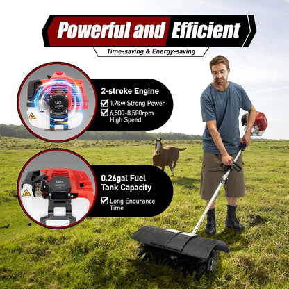 Gas Handheld Sweeper, 52CC 2 Stroke 2.3hp Engine Power Snow Sweeping Grass Handheld Sweeper Power