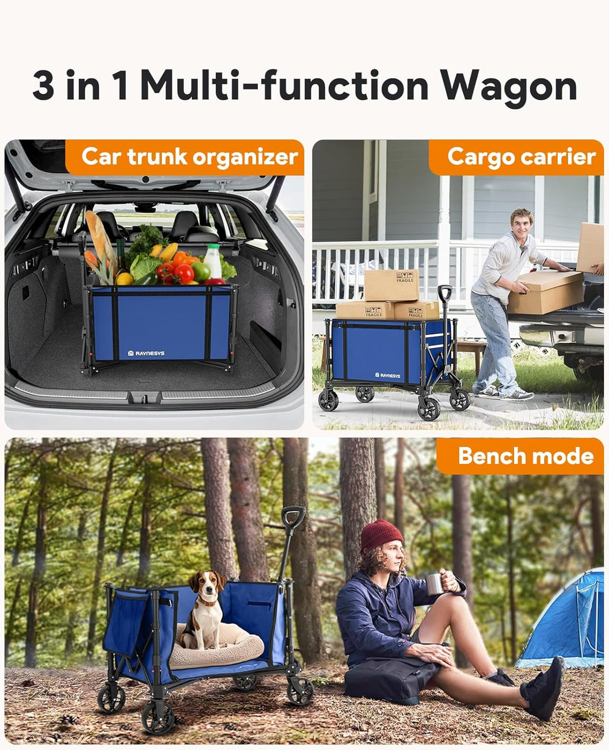 Collapsible Wagon Cart with Wheels 220lbs Foldable Wagon 120L Shopping Cart for Groceries Folding