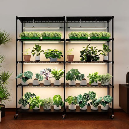 Bstrip 5-Tier Plant Shelf with Grow Light, Large L-Shaped or Long Shape Indoor Plant Stand, 8 Pack