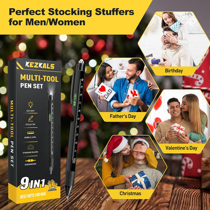 KEZKALS Mens Stocking Stuffers for Teens Adults, 9 in 1 Multitool Pen Gifts for Men, Stocking