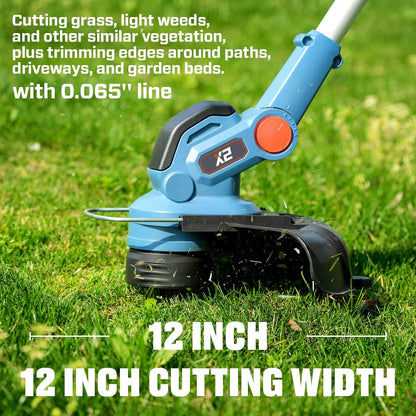 SENIX 20V 12" String Trimmer and Edger, 10'' Plastic Blades Weed Wacker, Telescopic Shaft, w/2.0Ah