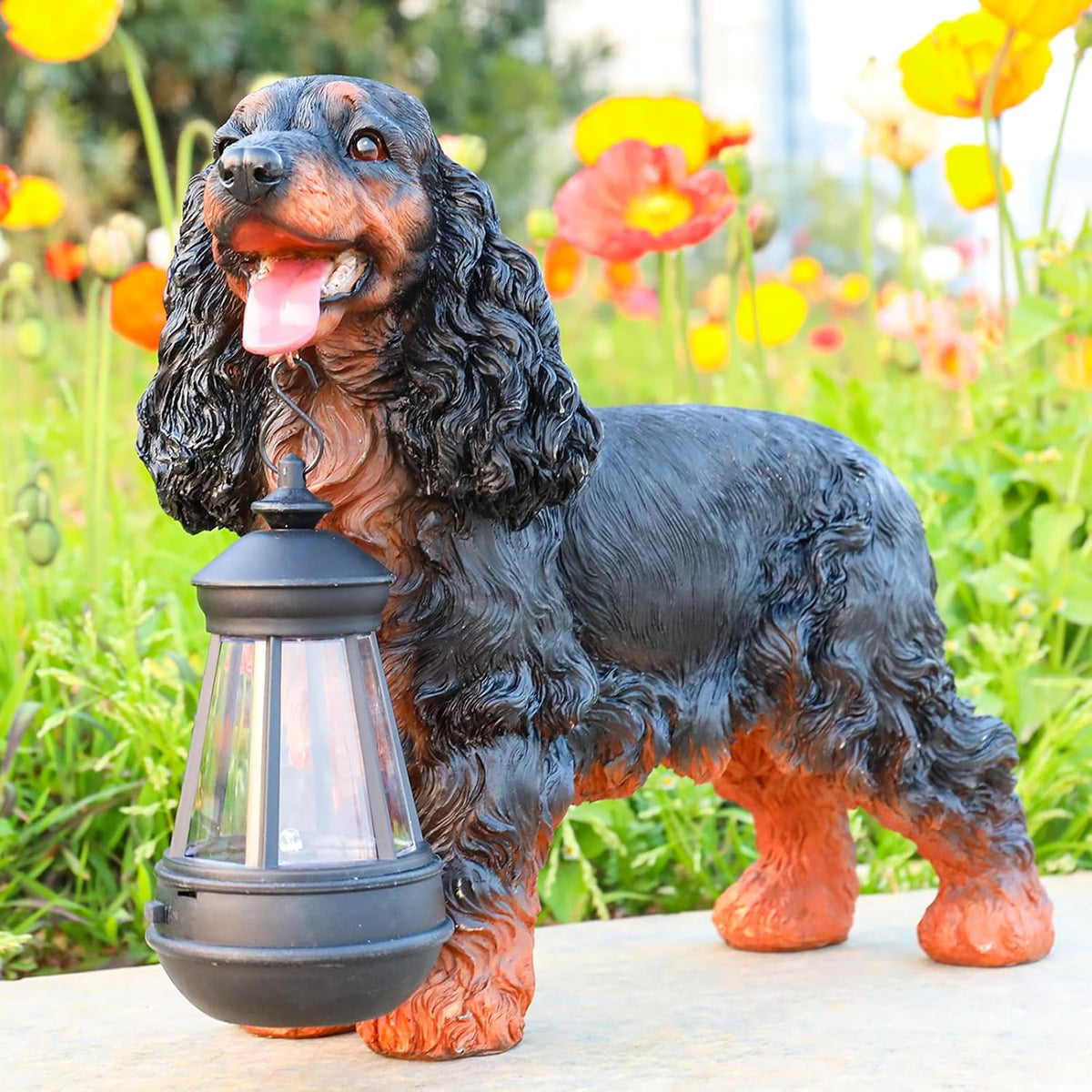 Garden Dog Statues Outdoor Decor, Solar Lights Outdoor Cocker Spaniel Figurine Garden Decorations