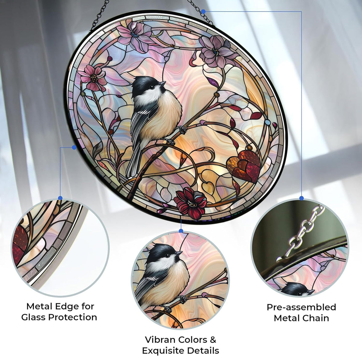 Easter Chickadee Stained Glass Suncatcher by Clare Donovan Window Hanging, Gothic Dragon Christmas
