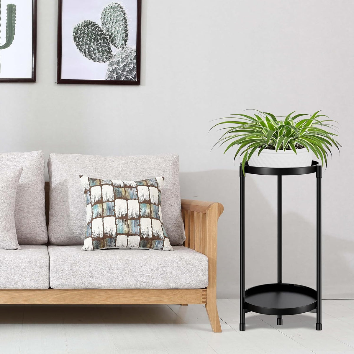 Plant Stand indoor outdoor - 2 Tier black Tall Metal Flower Pot Holder Potted Display Rack - Heavy