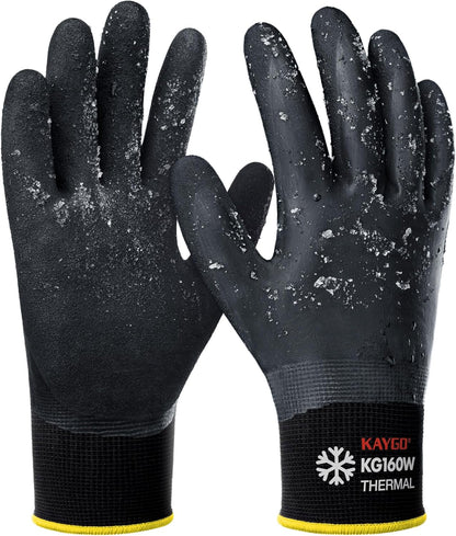 KAYGO Winter Waterproof Work Gloves for Men and Women, Thermal Insulated Freezer Rubber Coated