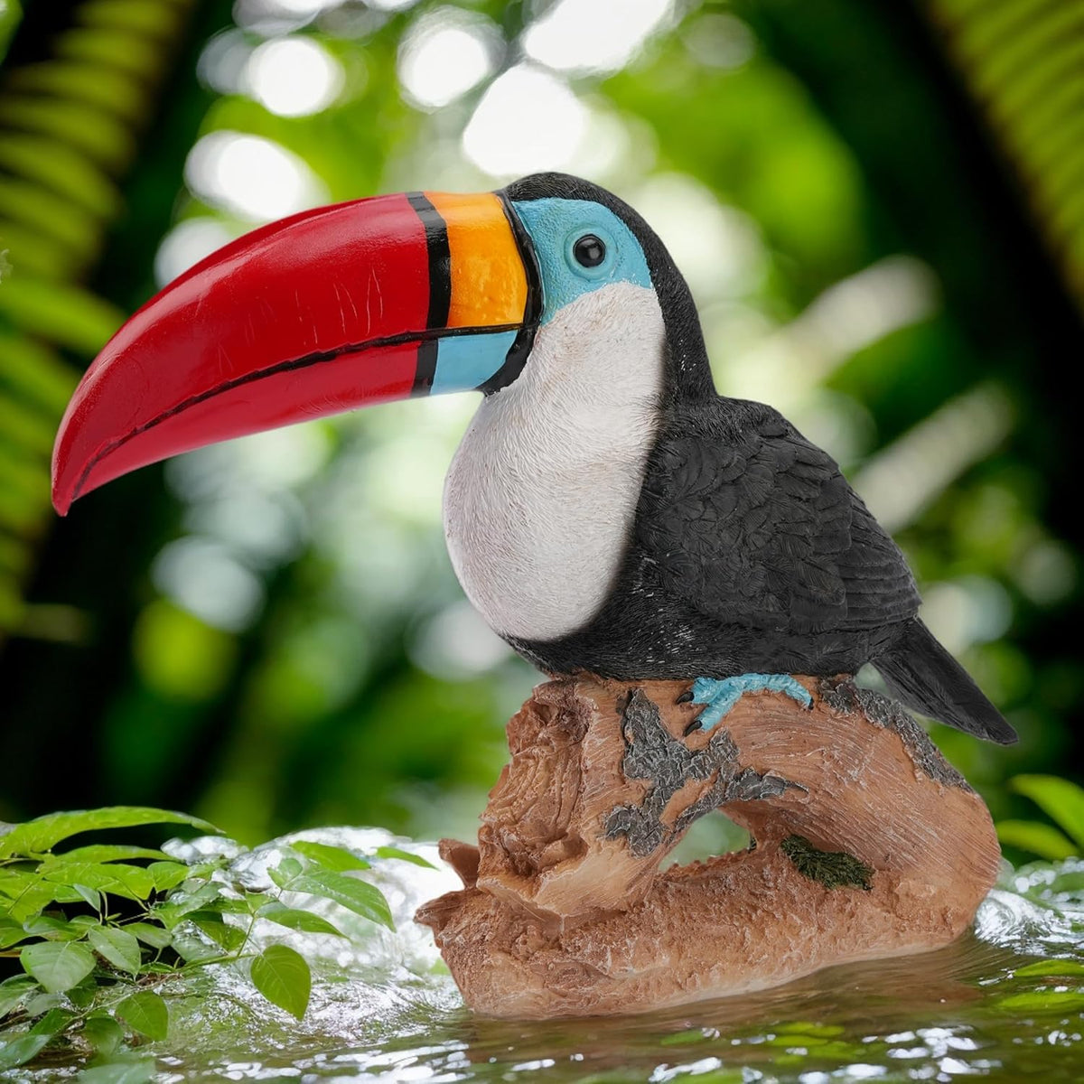 Real Toucan Statue, Vibrant Colorful Outdoor Bird Decor - 14.2" Resin Animal Sculpture