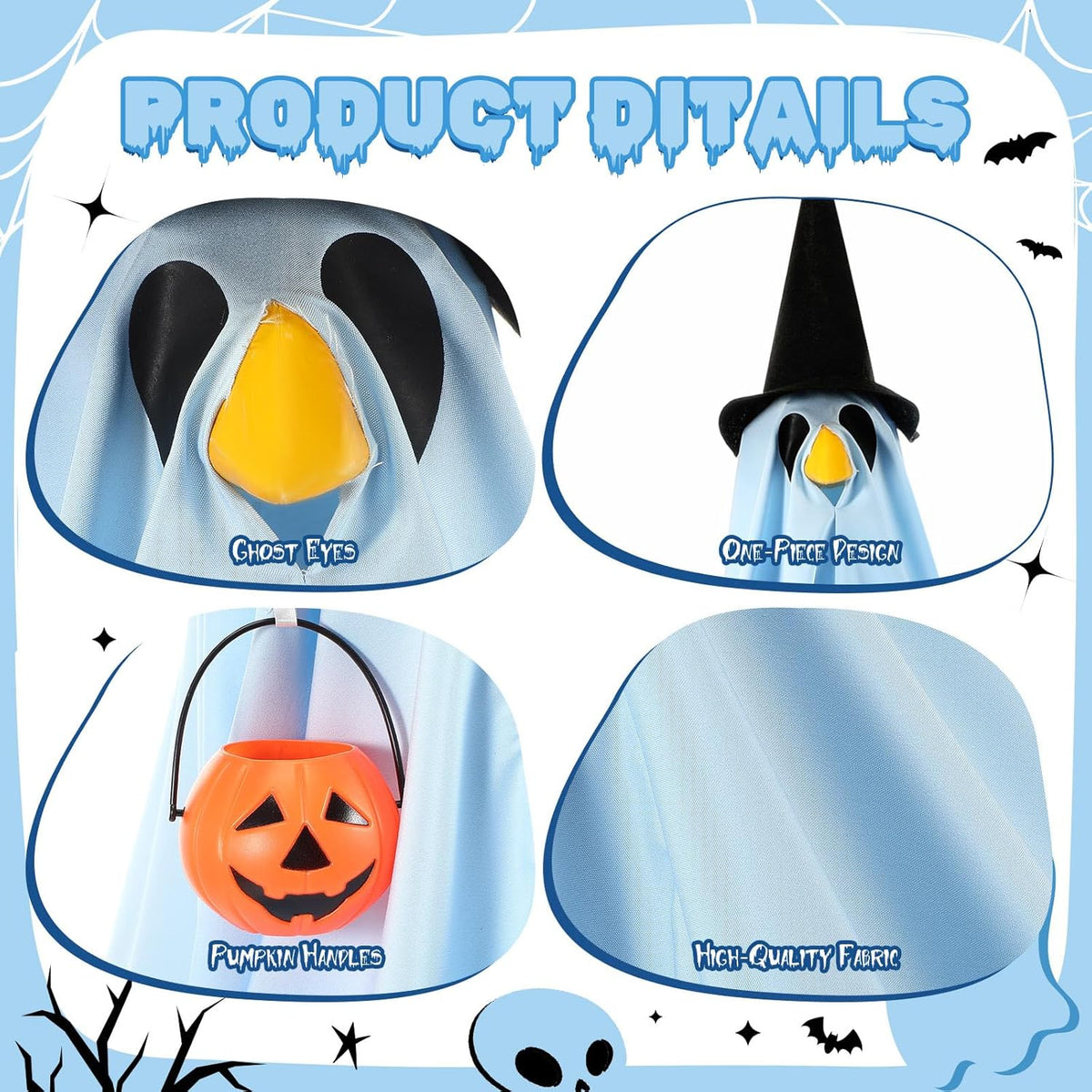 Halloween Porch Goose Outfit Ghost Lawn Goose Clothes with Pumpkin Bag for 23" Disco Plastic/Cement