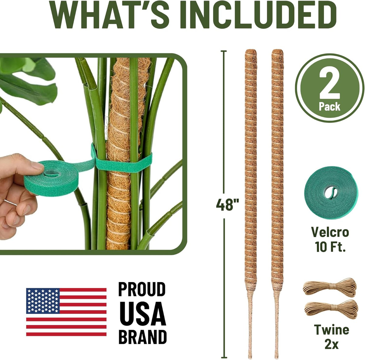 2 Pack 48 Inch Moss Pole for Plants Monstera, Tall Moss Poles for Climbing Plants Monstera