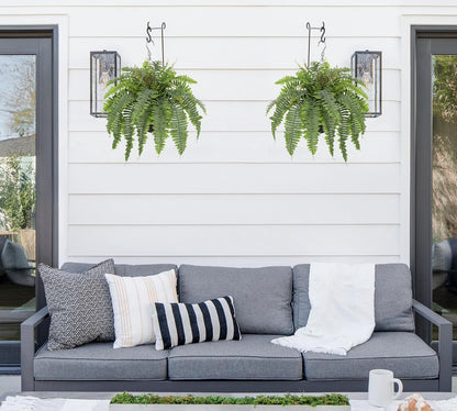 Artificial Fern Hanging Basket Plant 25" Boston Ferns 31 Leaves Greenery Plants with Rattan Pot for