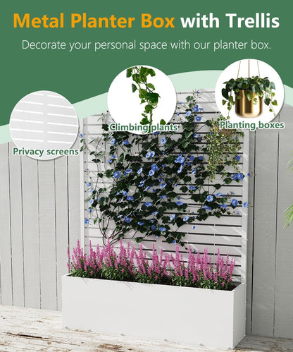 2PCS Metal Planter Box with Trellis,70.9"x47.2"x15.7" Raised Garden Bed with Drainage Holes