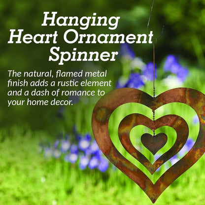 Happy Gardens Hanging Heart Ornament Spinner with a Flamed Finish | Outdoor Heart Decorations for