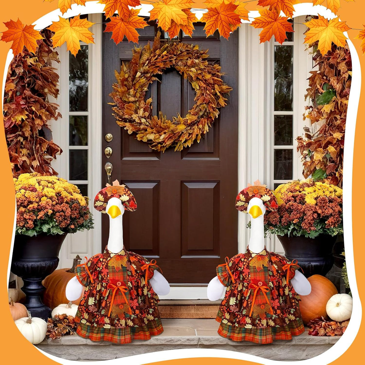 Suzile Autumn Goose Outfit Fall Maple Dresses Clothes for 23" High Cement or Plastic Porch Goose