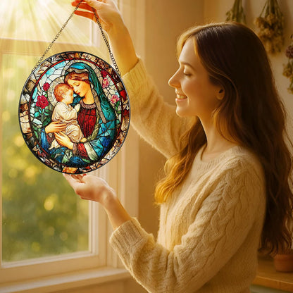 8 Inch Virgin Mary Stained Glass Suncatcher, Stained Glass Window Hanging, Christian Window Hanging