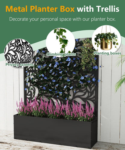 2PCS Metal Planter Box with Trellis,70.9"x47.2"x15.7" Raised Garden Bed with Drainage Holes