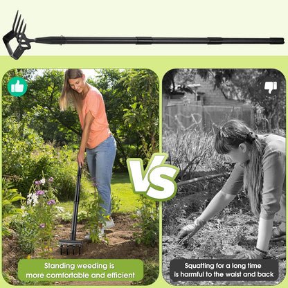 Weed Puller Gardening Tools, Hula Garden Hoe and 4 Tines Rake 2-in-1 Garden Tools for Weeding