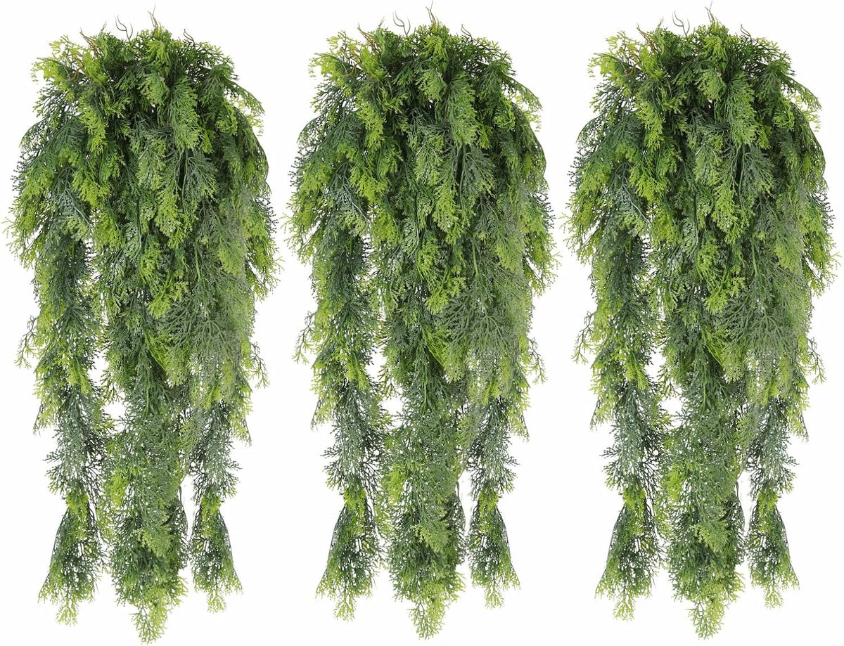 RECUTMS 3 Packs Artificial Hanging Plants Fake Plant Faux Boston Ferns Ivy Vines Greenery UV