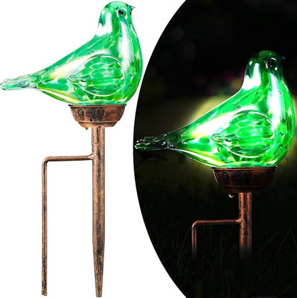 Solar Bird Garden Stake Lights - Hand Blown Glass Decorative Garden Pathway Lights Outdoor