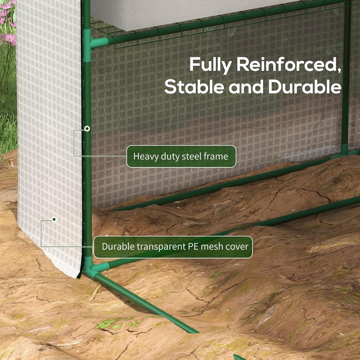 Outsunny 8' x 6' x 7' Walk-in Greenhouse, PE Cover, 4-Tier Shelves, Steel Frame Hot House, Roll-Up