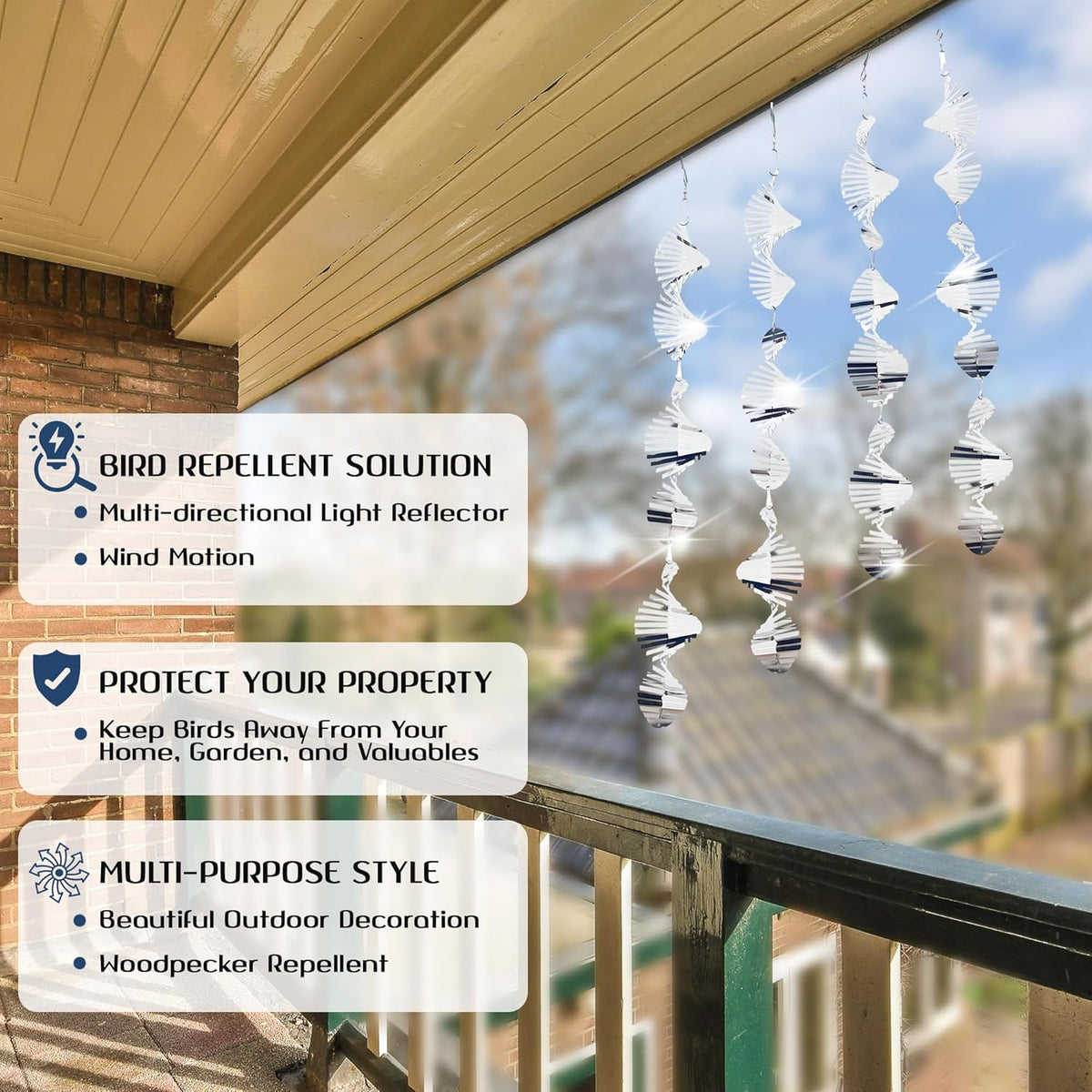 Reflective Bird Deterrents for Outside – Bird Repellent Devices Outdoor – 3D Wind Spinners Outdoor