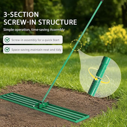 VINGLI Iron Lawn Leveling Rake 36in for Soil Sand Composs, Extended Handle, 180°Rotation Head, with