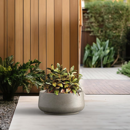 Kante 16.1" Dia Round Curvy Concrete Planter, Large Plant Pots with Drainage Hole and Rubber Plug