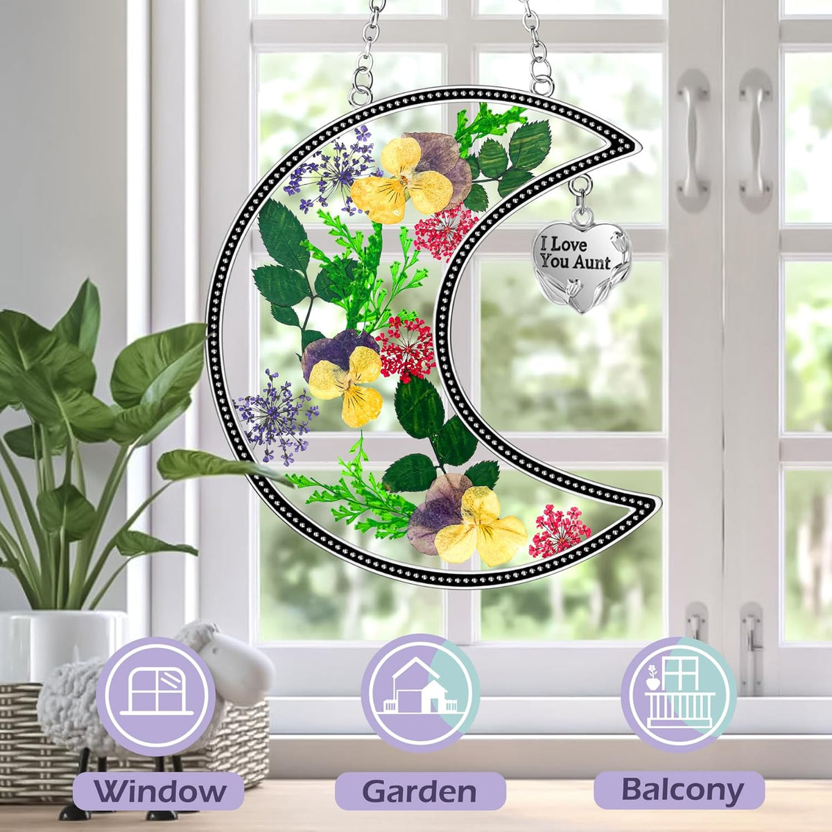 KY&BOSAM Moon Suncatchers Aunt Gifts for Mom Family Friends Stained Glass for Windows Wind Chimes