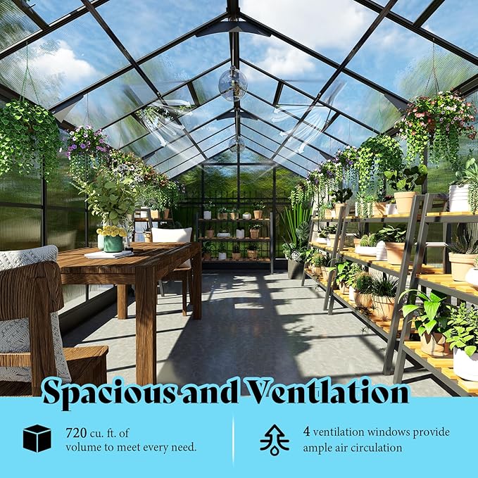 AMERLIFE 8x18x7FT Polycarbonate Greenhouse, Walk in Greenhouse with Quick-Connect System, Green