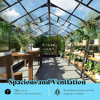 AMERLIFE 8x18x7FT Polycarbonate Greenhouse, Walk in Greenhouse with Quick-Connect System, Green