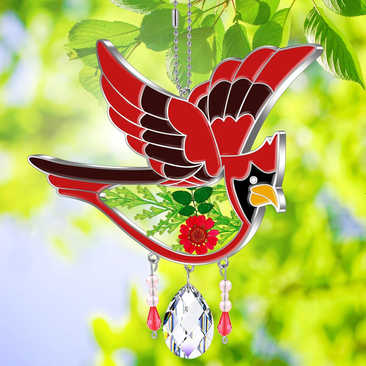 KY&BOSAM Cardinal Suncatcher Mom Gift Glass Had Painted Glass Suncatcher Windows Hanging Ornament