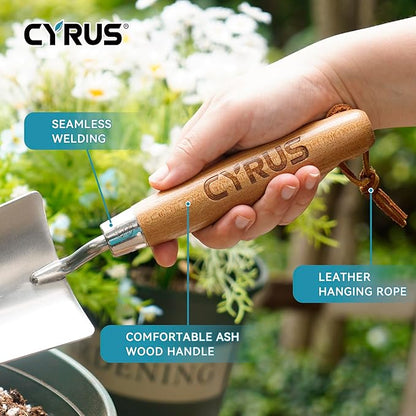 CYRUS 12.6”Garden Trowel,Heavy Duty Large Size Stainless Steel Garden Shovel with Ash Wood