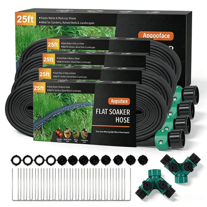 Apgooface Flat Soaker Hose 25 ft 4-Pack with Splitter, 80% Water-Saving Drip Irrigation Hose 100