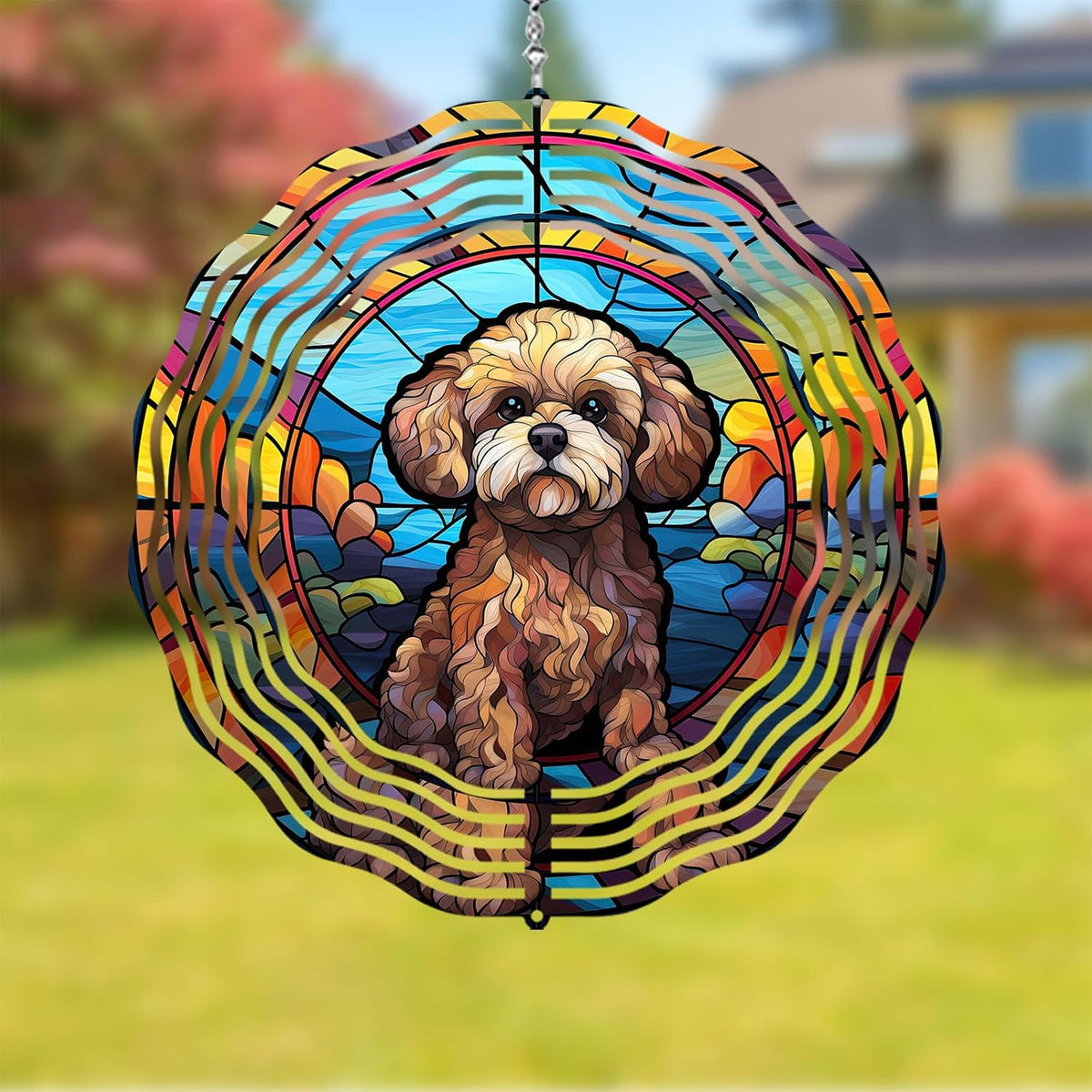 Poodle Dog Wind Spinners Outdoor Dog Memorial Gifts, 3D Metal Kinetic Hanging Garden Wind Spinner