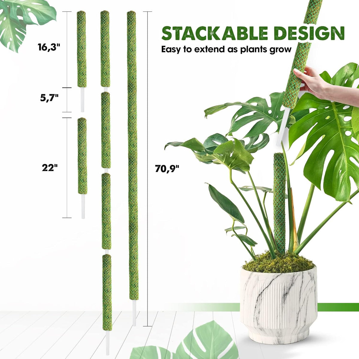 Duspro Green Stackable Mesh Moss Pole for Climbing Vines, Supporting Monstera Trellis, Extendable