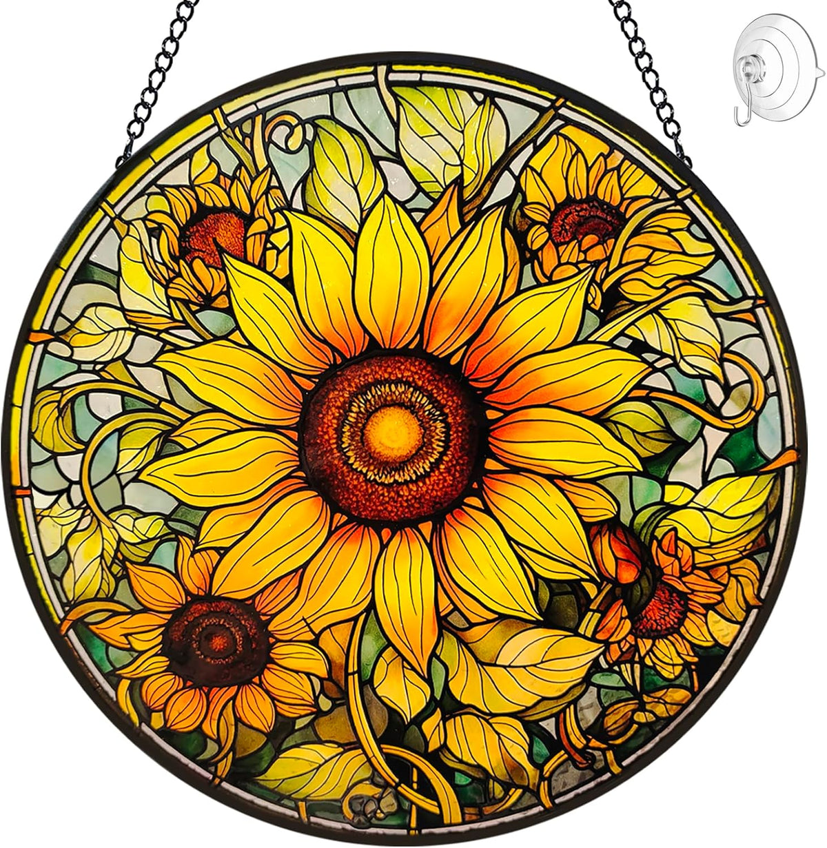 Sunflower Suncatcher Stained Glass Window Hanging Ornaments - 8” Handmade Sun Catchers Indoor