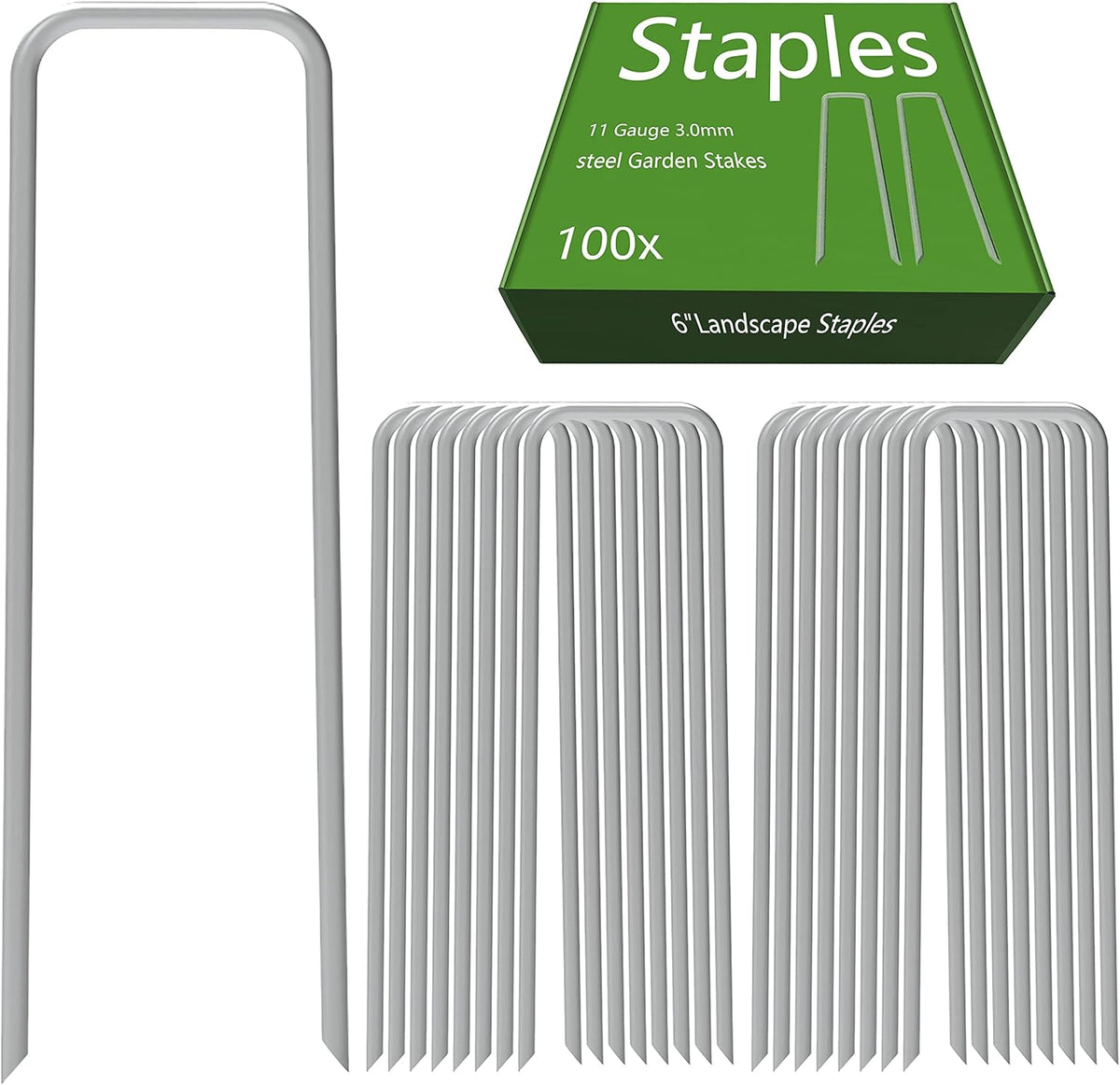 AAGUT 100 Pack 6 Inch Landscape Staples 11 Gauge Garden Staples, Galvanized Heavy Duty U-Shaped Sod