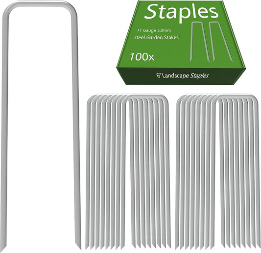 AAGUT 100 Pack 6 Inch Landscape Staples 11 Gauge Garden Staples, Galvanized Heavy Duty U-Shaped Sod