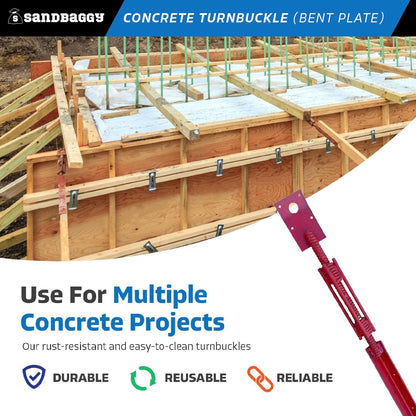 Sandbaggy Concrete Turnbuckle Form Aligner with 5" x 3" Bent Plate (35" - 37.5" Length) - Rust
