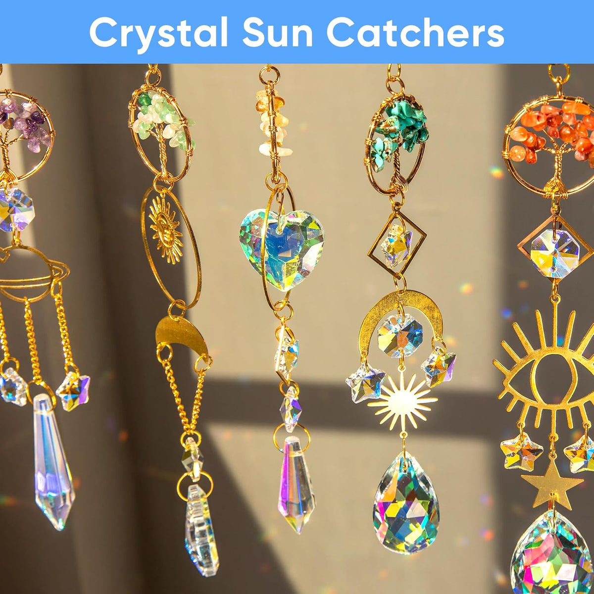 6 PCS Crystal Suncatchers for Window Hanging, Sun Catchers Indoor Window Garden Hanging with