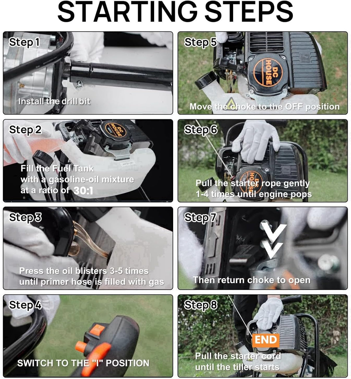 DC HOUSE 52cc 1800W Gas Powered Earth Auger EPA Certified Post Hole Digger, with 3 Drill Bits 4" 6"