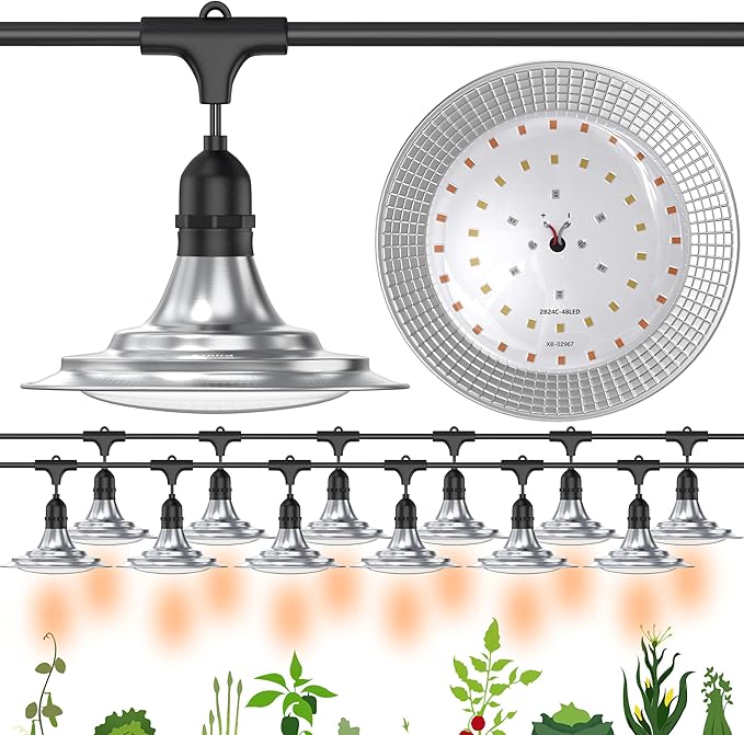 12-Light Outdoor LED Grow Lights – Waterproof Full Spectrum Greenhouse Lights for Plants, 41FT