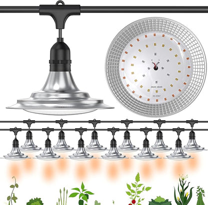 12-Light Outdoor LED Grow Lights – Waterproof Full Spectrum Greenhouse Lights for Plants, 41FT